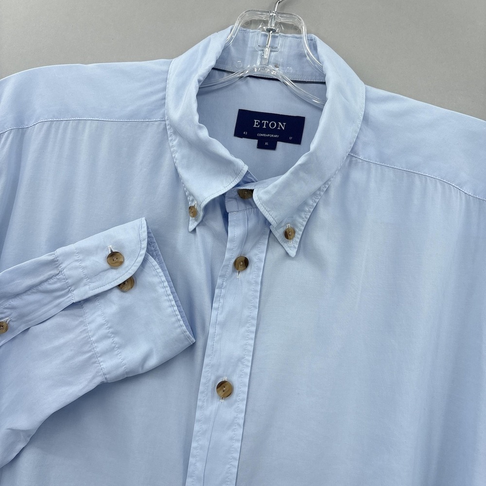 Eton Shirt Mens 17 43 Blue Solid Regular Fit Long Sleeve Dress Button Down